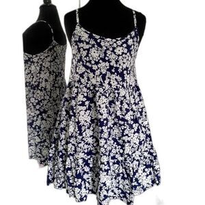 SPAO Defined Waist Navy White Floral Ditsy Tiered Cami Mini Sun Dress Small